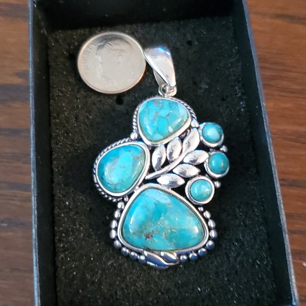 STERLING SILVER TURQUOISE LARGE PENDANT - Picture 7 of 8